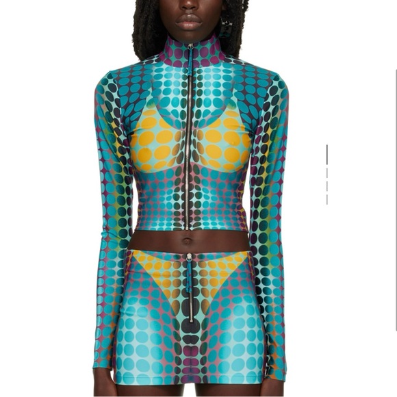 Jean Paul Gaultier Blue Polka dots mini skirt and track jacket set - Picture 3 of 5